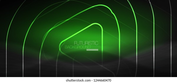 Fondo abstracto negro oscuro con colores y líneas de neón, diseño vectorial