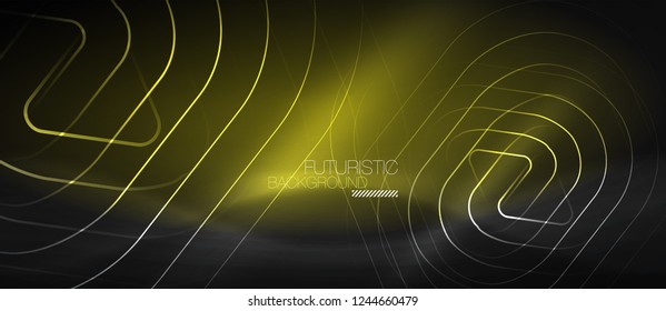 Dark black abstract background with neon colors and lines, vector design