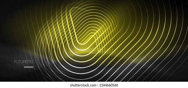 Dark black abstract background with neon colors and lines, vector design
