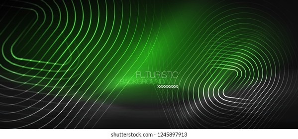 Dark black abstract background with neon colors and lines, vector design