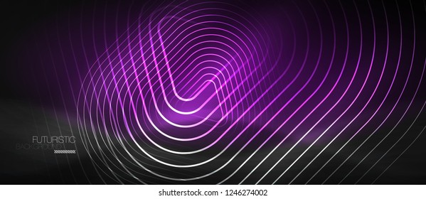 Fondo abstracto negro oscuro con colores y líneas de neón, diseño vectorial