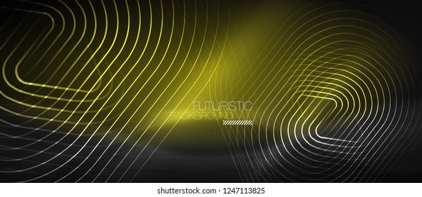 Dark black abstract background with neon colors and lines, vector design