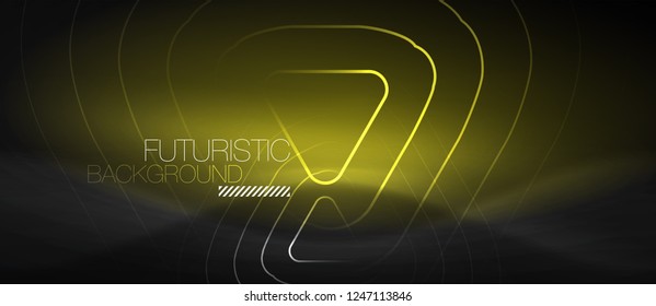 Dark black abstract background with neon colors and lines, vector design