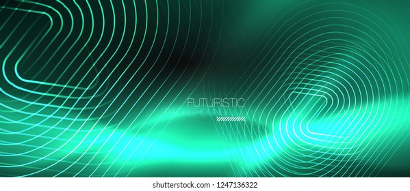 Dark black abstract background with neon colors and lines, vector design