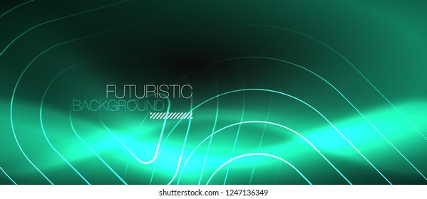 Dark black abstract background with neon colors and lines, vector design