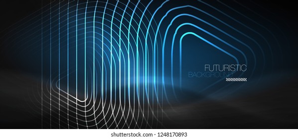 Fondo abstracto negro oscuro con colores y líneas de neón, diseño vectorial