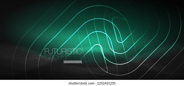Dark black abstract background with neon colors and lines, vector design