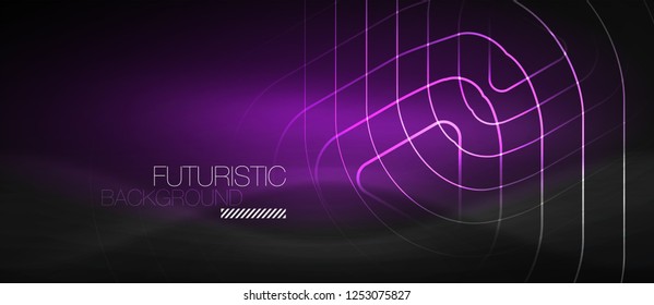Dark black abstract background with neon colors and lines, vector design