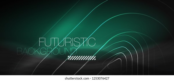 Fondo abstracto negro oscuro con colores y líneas de neón, diseño vectorial