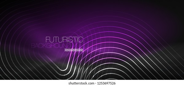 Dark black abstract background with neon colors and lines, vector design