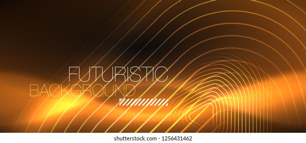 Fondo abstracto negro oscuro con colores y líneas de neón, diseño vectorial