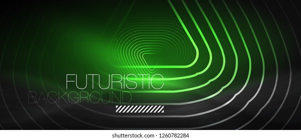 Dark black abstract background with neon colors and lines, vector design