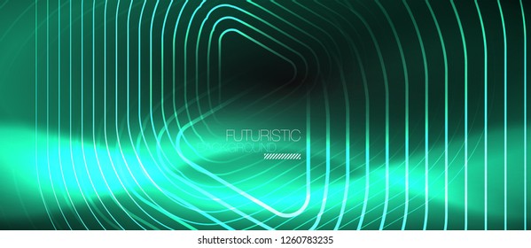 Fondo abstracto negro oscuro con colores y líneas de neón, diseño vectorial