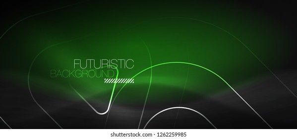 Dark black abstract background with neon colors and lines, vector design