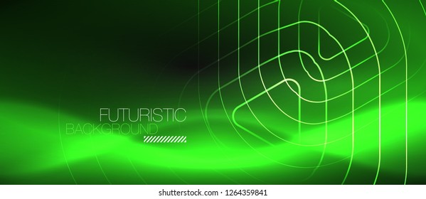 Dark black abstract background with neon colors and lines, vector design
