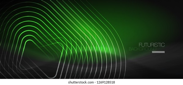 Fondo abstracto negro oscuro con colores y líneas de neón, diseño vectorial