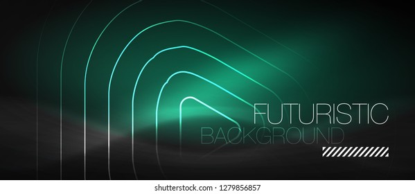 Dark black abstract background with neon colors and lines, vector design