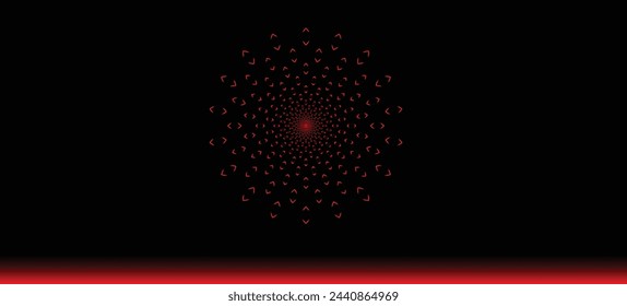 Fondo abstracto negro oscuro   con diseño de forma v roja en movimiento circular bajo llama roja elevarse en la dirección de palabra arriba. ilustración vectorial