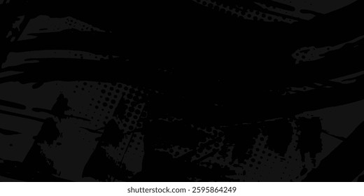 Dark black abstract background with rough grunge texture featuring brush stroke-like patterns for a dynamic and artistic effect. Suitable for covers, backgrounds, booklets, brochures, posters.