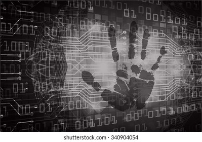 dark black Abstract digital conceptual technology security background with lock. computer technology website internet web. infographics. fingerprint. Finger-print scanning. Hand print. vector