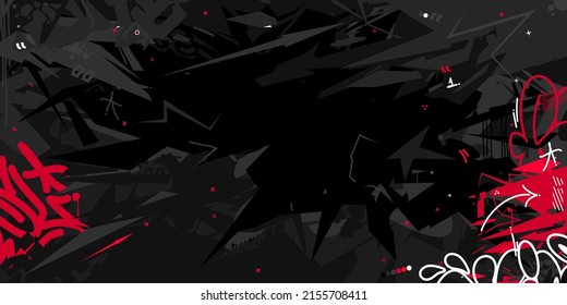 Dark Black Abstract Flat Urban Street Art Graffiti Style Vector Illustration Art Background Template 