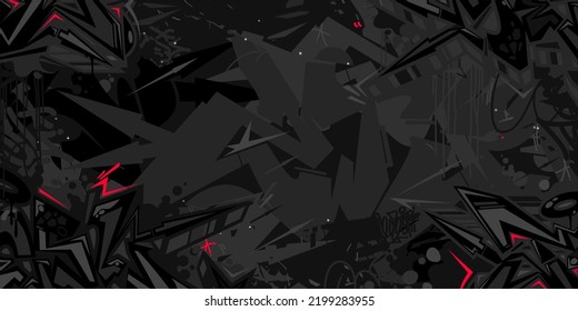 Dark Black Abstract Flat Urban Street Art Graffiti Style Vector Illustration Template Background