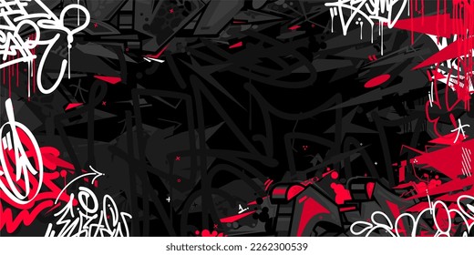 Oscuro Negro Resumen Plano Urbano Arte Graffiti Estilo Vector Plantilla de Ilustración Fondo Arte