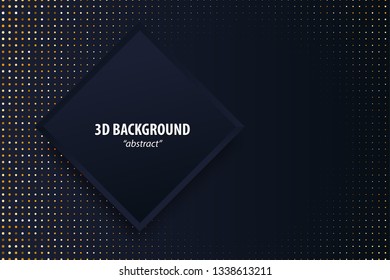Dark black abstract geometric background 3d paper cut design in layers. Golden color halftone slice texture. Material elegant business presentation.