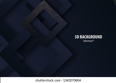 Dark black abstract geometric background 3d paper cut design in layers. Golden color halftone slice texture. Material elegant business presentation.