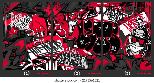 Dark Black Abstract Graffiti Style A4 Poster Vector Illustration Background Template 