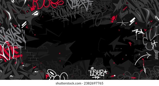 Dark Black Abstract Urban Style Hiphop Graffiti Street Art Vector Illustration Background Template