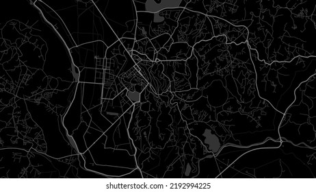 Dark black Antananarivo city area vector background map, roads and water illustration. Widescreen proportion, digital flat design roadmap.