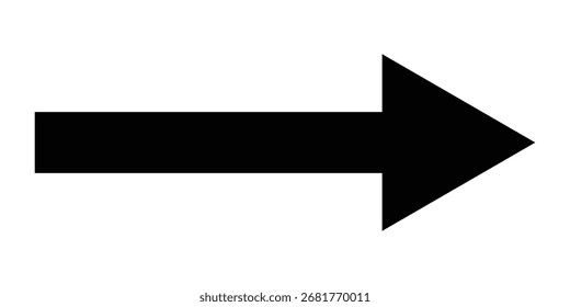 Icono de flecha negro oscuro sobre fondo blanco. Icono gráfico largo de la flecha-cabeza en la página blanca aislada. Iconos web de Vector apuntando con la cabeza de flecha. 