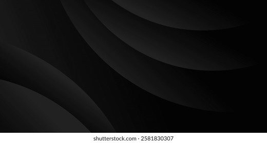 Dark black background abstract 3D geometric with wave effect decoration. Vector illustration