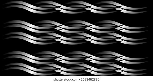 Plano de fundo preto escuro abstrato geométrico 3D com decoração de efeito de onda. Ilustração vetorial