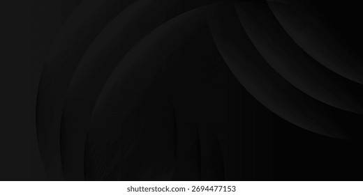 Dark black background abstract 3D geometric with wave effect decoration. futuristic technology concept