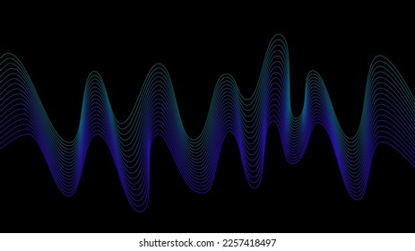 Dark Black background with Blue Green wave lines. Flowing waves design Abstract digital equalizer sound wave. Line Vector illustration for tech futuristic innovation concept background Graphic design