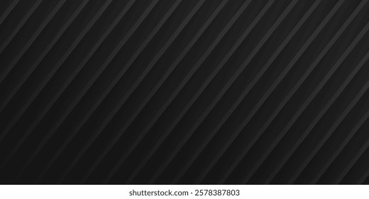 Dark black background with diagonal stripes creating a modern and elegant texture. Minimalist abstract design suitable for,banner,web,graphic projects and digital applications.Vector illustration