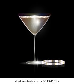 dark black background and the large glass of champagne or white wine with the jewel braselet