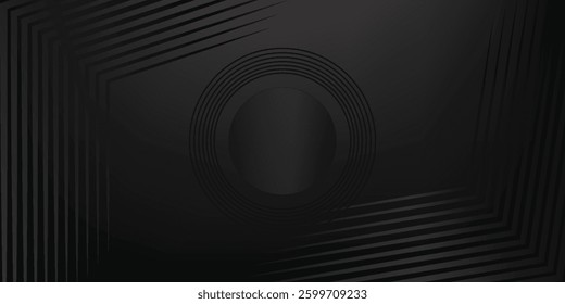 Dark Black background. Modern lines curves abstract presentation background. Luxury paper cut background