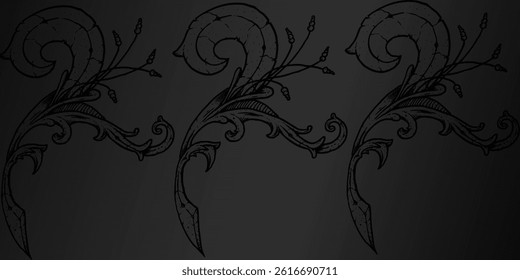 Dark Black background. Modern lines tatto abstract presentation background. Luxury paper cut background
