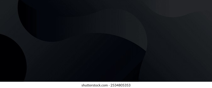 Dark black background with smooth, flowing curves. The black background has a subtle gradient texture, creating a sleek, modern look. Vector. Gradient flowy background. Black background vector.