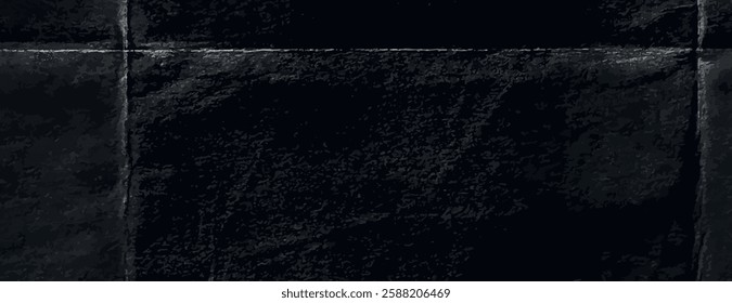 Dark black background with a textured, grunge style. The black background features subtle lines and rough, black surface details. Paper texture background vector. Black background.