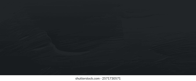 A dark black background with a textured, matte finish. The background is smooth and elegant, featuring subtle black brush strokes. Black background. Minimal paint brushstroke texture background vector