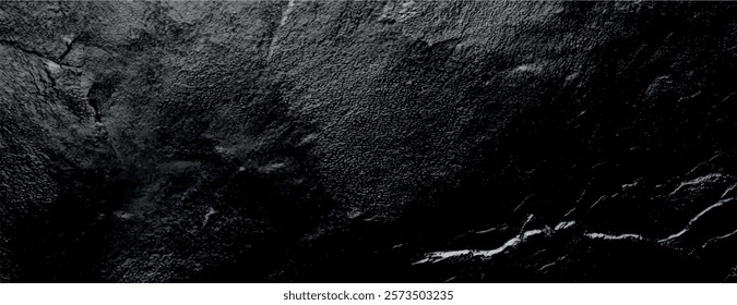 Dark black background with a textured, rough surface. The black background adds a dramatic, moody effect with subtle variations in texture. Textured stone background vector. Black background.