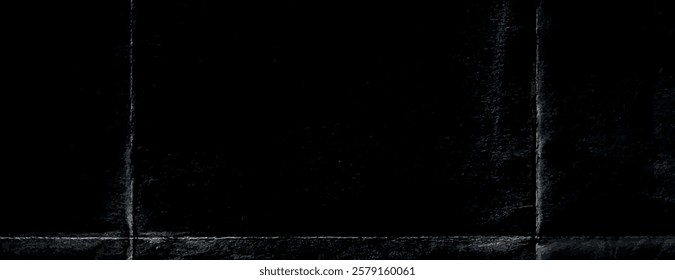 Dark black background with a textured, worn look. The black background has a vintage, rugged style with visible creases and folds. Paper texture background vector. Black background.