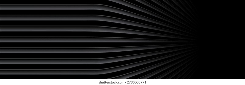 Anuncio negro oscuro con patrón de rayas onduladas, fondo minimalista abstracto 3D con espacio de copia, Ilustración vectorial.