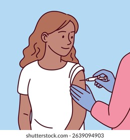Dark black brown skinned pregnant woman receives vaccination. Visual of medical care, protection, and immunization for expectant mothers