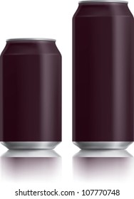 Dark black can vector visual 330 ml & 500 ml ideal for beer, lager, alcohol, Irish stout, porter, soft drink, soda, cola, energy drink, juice, water. Drawn with mesh tool. Fully adjustable & scalable