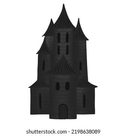 Dark black castle. House of ghosts for Halloween isolated on white background